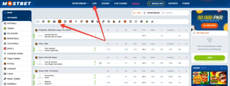 Live Basketball Betting at MostBet