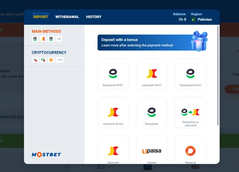 Methods for depositing funds into your MostBet gaming account