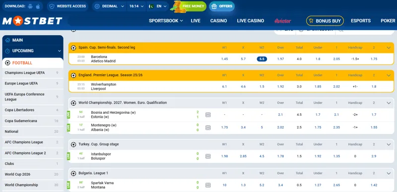Football betting at MostBet