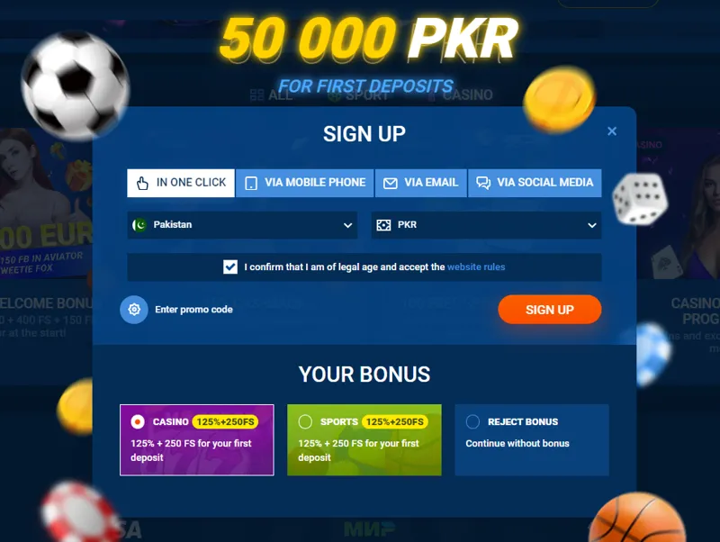 MostBet registration form for players from Pakistan