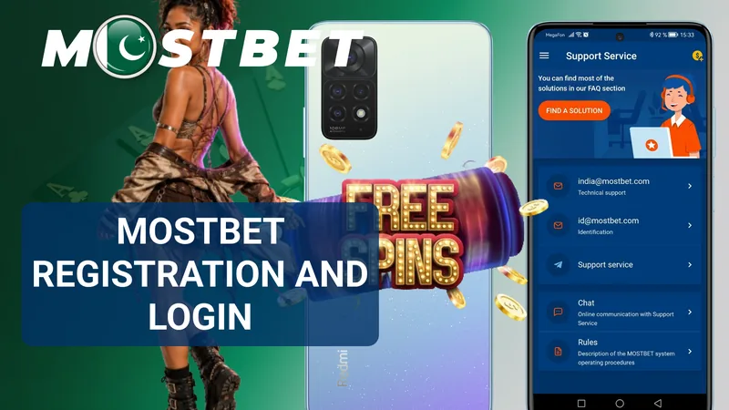 Mostbet registration and login interface