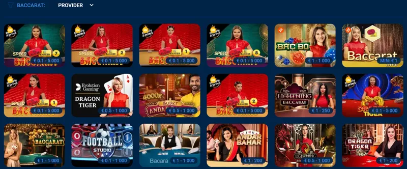 A variety of baccarat games at MostBet Live Casino
