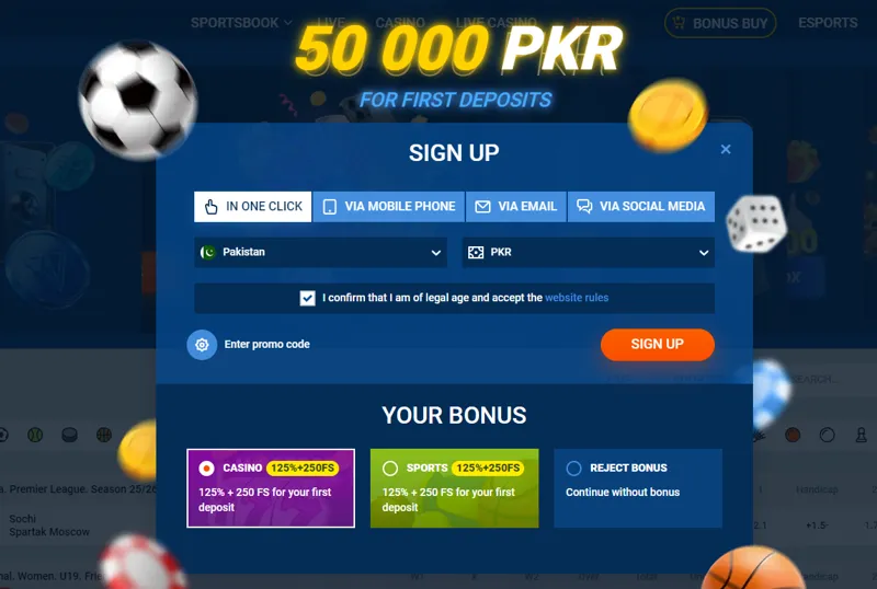 Registration form for a new player from Pakistan on the MostBet website