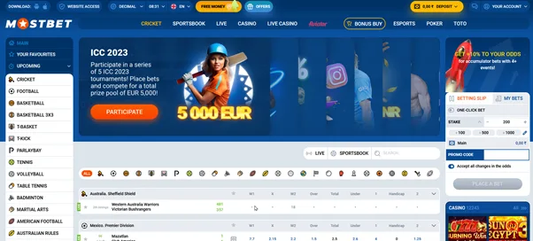 MostBet home page