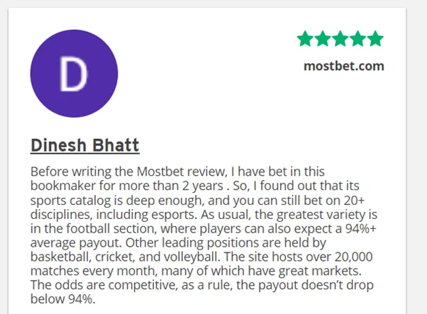 Positive review MostBet