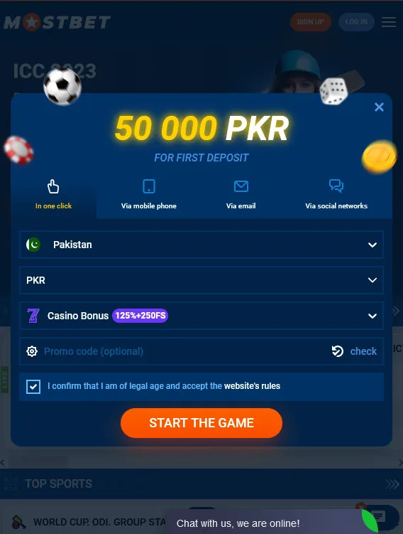 Registration on the mobile version of the MostBet website